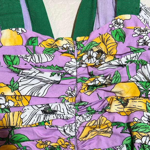 AMUR Leone Floral V Neck Sleeveless Midi Dress Purple Womens Size 4 Garden - Picture 6 of 16